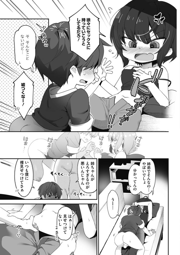 【エロ漫画】弟の胸元への視線が鬱陶しくなり注意する巨乳のお姉ちゃん...セックスする流れに持っていこうとする弟に本気でお願いされ仕方なく近親中出しセックス【似せ:なんか最近弟が！？】