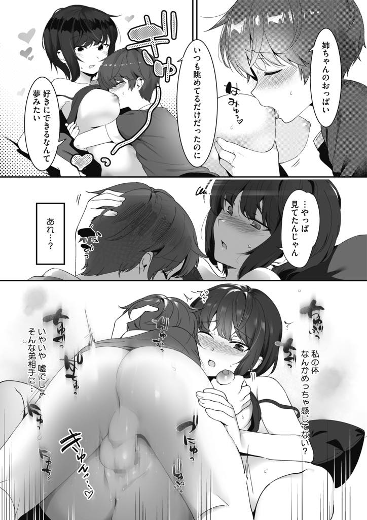 【エロ漫画】弟の胸元への視線が鬱陶しくなり注意する巨乳のお姉ちゃん...セックスする流れに持っていこうとする弟に本気でお願いされ仕方なく近親中出しセックス【似せ:なんか最近弟が！？】