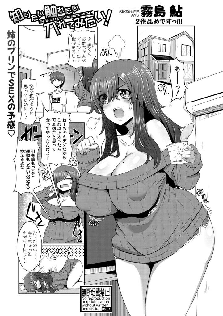 【エロ漫画】弟と仲良くしたいのにひどい事を言われオナニーで発散する引きこもりの爆乳お姉さん...身動きが取れなくなった弟を助ける前にちんちんが気になってしまい騎乗位で筆下ろししもっと射精したくて苦しそうな弟と仲直りしいちゃラブ中出しセックス【霧島鮎:知りたい触れたい入れてみたい！】