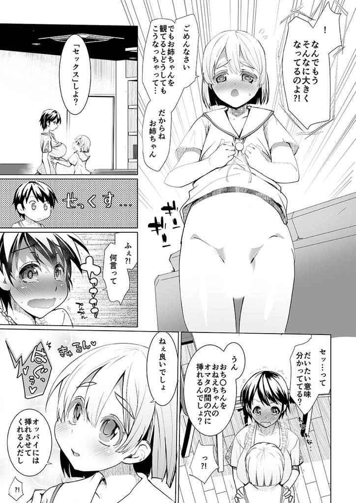 【エロ漫画】おっぱいを見るとすぐに勃起してしまう可愛い弟の性処理をする爆乳お姉ちゃん...可愛い弟のためでもセックスはさせられず素股してあげていると気持ち良さで抵抗できないうちに生挿入され近親中出しセックス