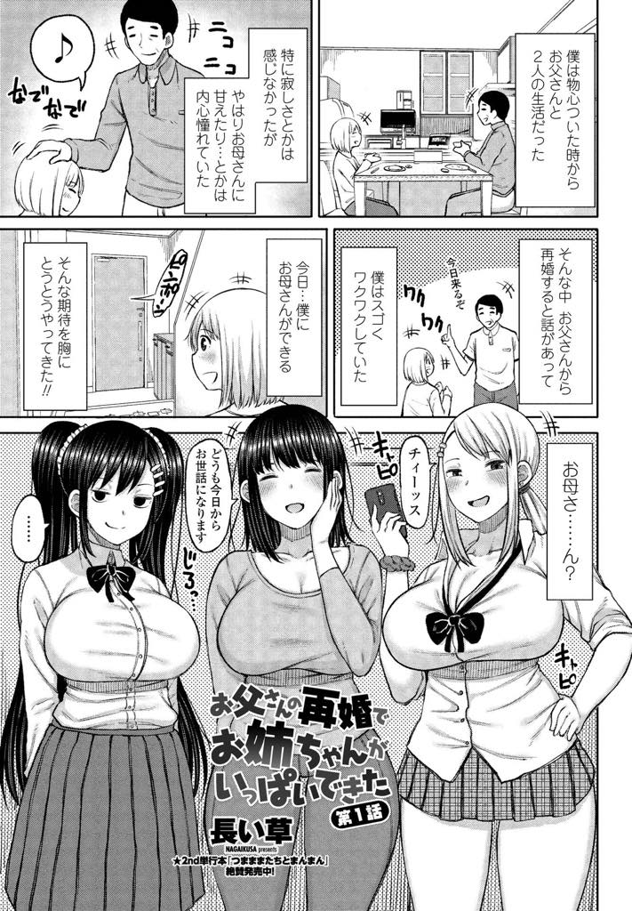 【エロ漫画】再婚して物心ついた時から母親がいない可愛い義弟ができた処女巨乳JD...一緒にお風呂に入り勃起の鎮め方が分からずエッチするしかないと思い込みちょうど良いショタチンポで処女を卒業し中出しセックス【長い草:お父さんの再婚でお姉ちゃんがいっぱいできた 第1話】