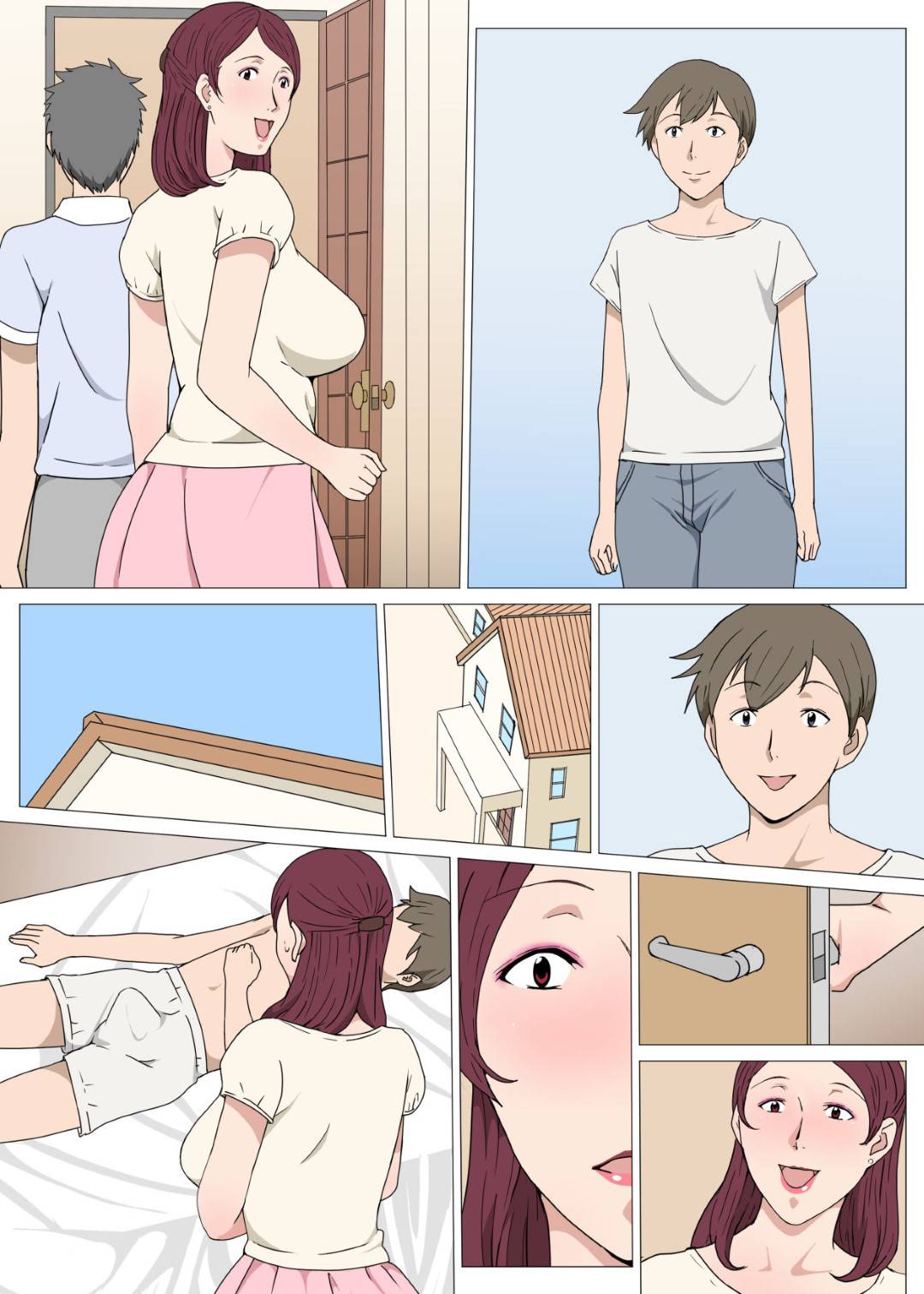 【エロ漫画】夏休みの間預かる息子の友だちを寝ている間にフェラする母親…逆レイプの騎乗位生ハメセックスで筆おろし【Paiれっしゅ：暗黙の了解でおばさんとHした話】