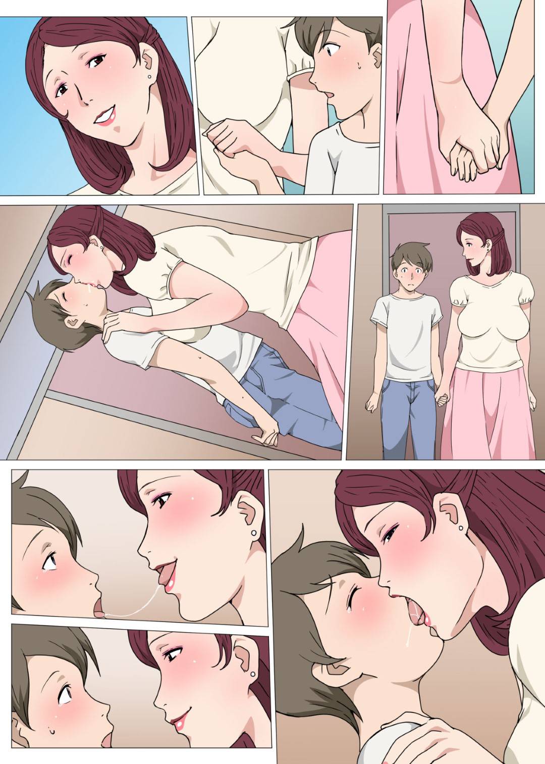 【エロ漫画】夏休みの間預かる息子の友だちを寝ている間にフェラする母親…逆レイプの騎乗位生ハメセックスで筆おろし【Paiれっしゅ：暗黙の了解でおばさんとHした話】