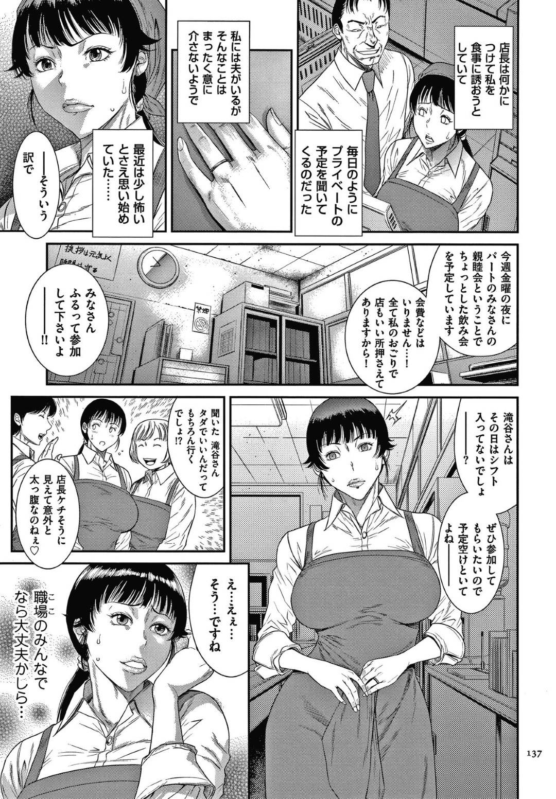 【エロ漫画】パート先の店長に調教され犯されまくる巨乳人妻。飲み会で酔い潰れてしまい店長にハメ撮りされながら脅迫され性奴隷になっちゃう