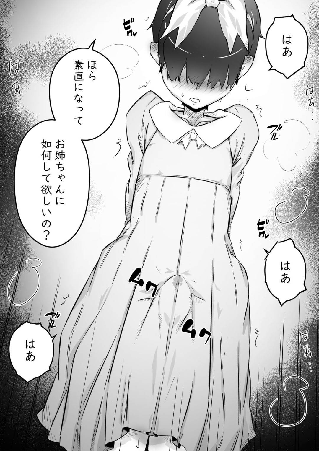 【エロ漫画】女装された男の娘と鬼畜すぎるど変態なお姉ちゃん…ディルドをつけた鬼畜お姉ちゃんに逆レイプのフェラを強要されちゃってど変態なアナルセックスをバックでされちゃう！【ヒレカツ：姉との日々 part-II -発芽の季節編-】