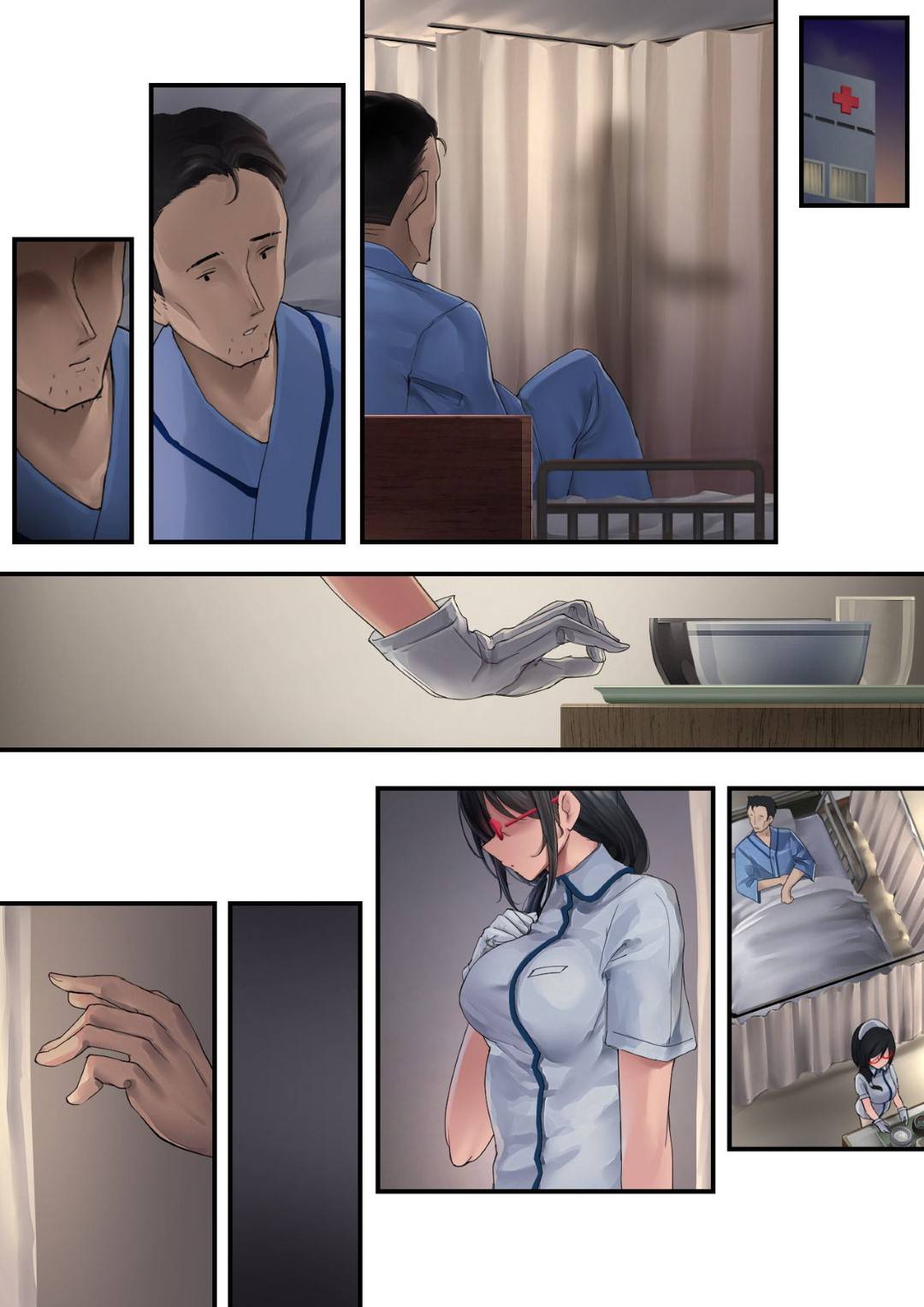 【エロ漫画】恋愛関係になってしまった眼鏡のかわいいナース…手コキしたり野外で乳首責めにあったり中出しセックスでトロ顔になっちゃう！【osisio：あでやかナーシング 2】