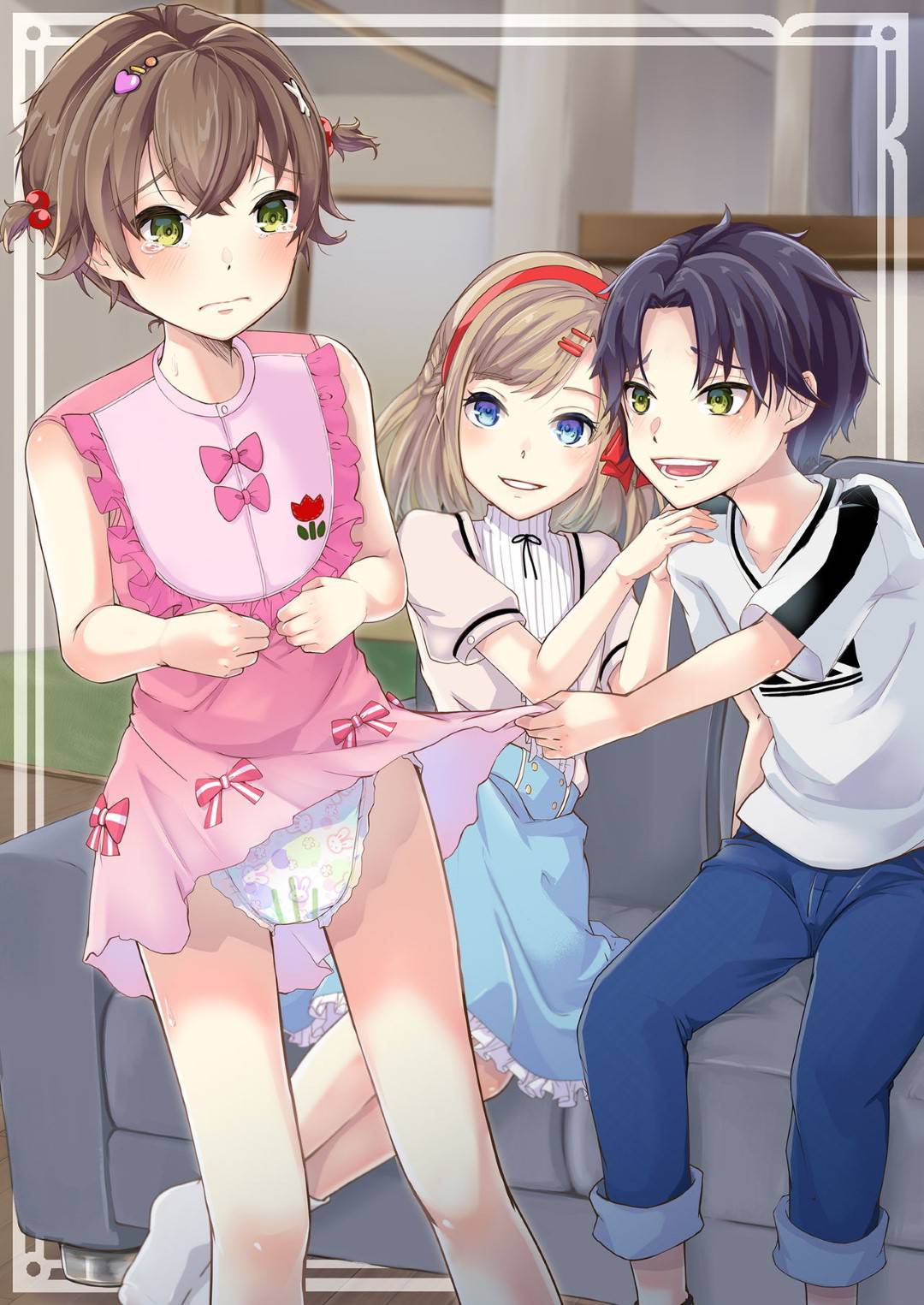 【エロ漫画】弟に調教されてしまった女装している男の娘と幼馴染のロリな美少女…クンニしたりフェラしたりして筆下ろしの中出しセックスでど変態に3Pしちゃう！【葛もち：弟に寝取られた夏休み】