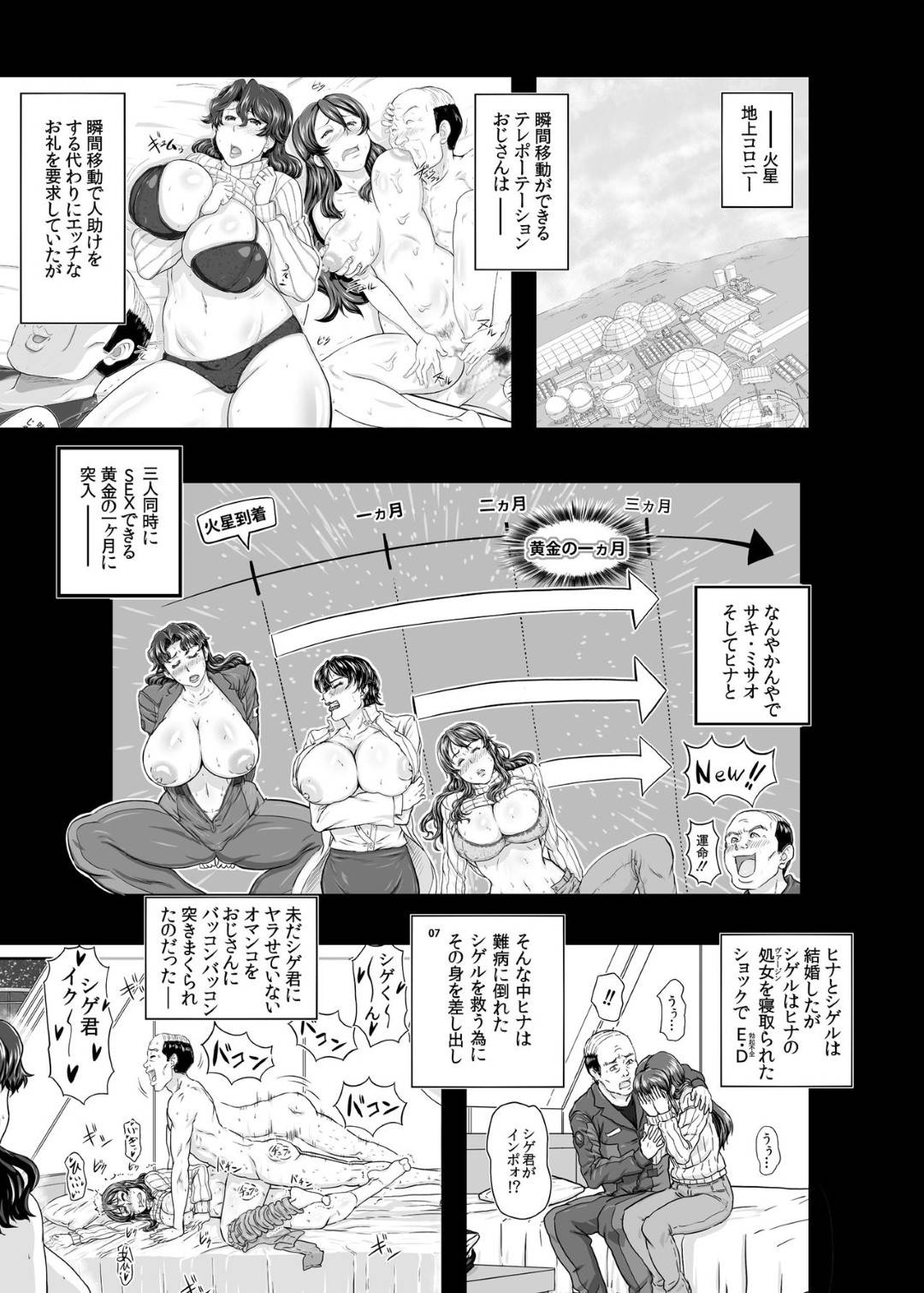 【エロ漫画】快楽調教されてしまった生意気だった人妻たち…乳首責めされたりキスしたり中出しセックスでど変態なトロ顔になっちゃう！【たかりょー：MARS EXPLORER VI】