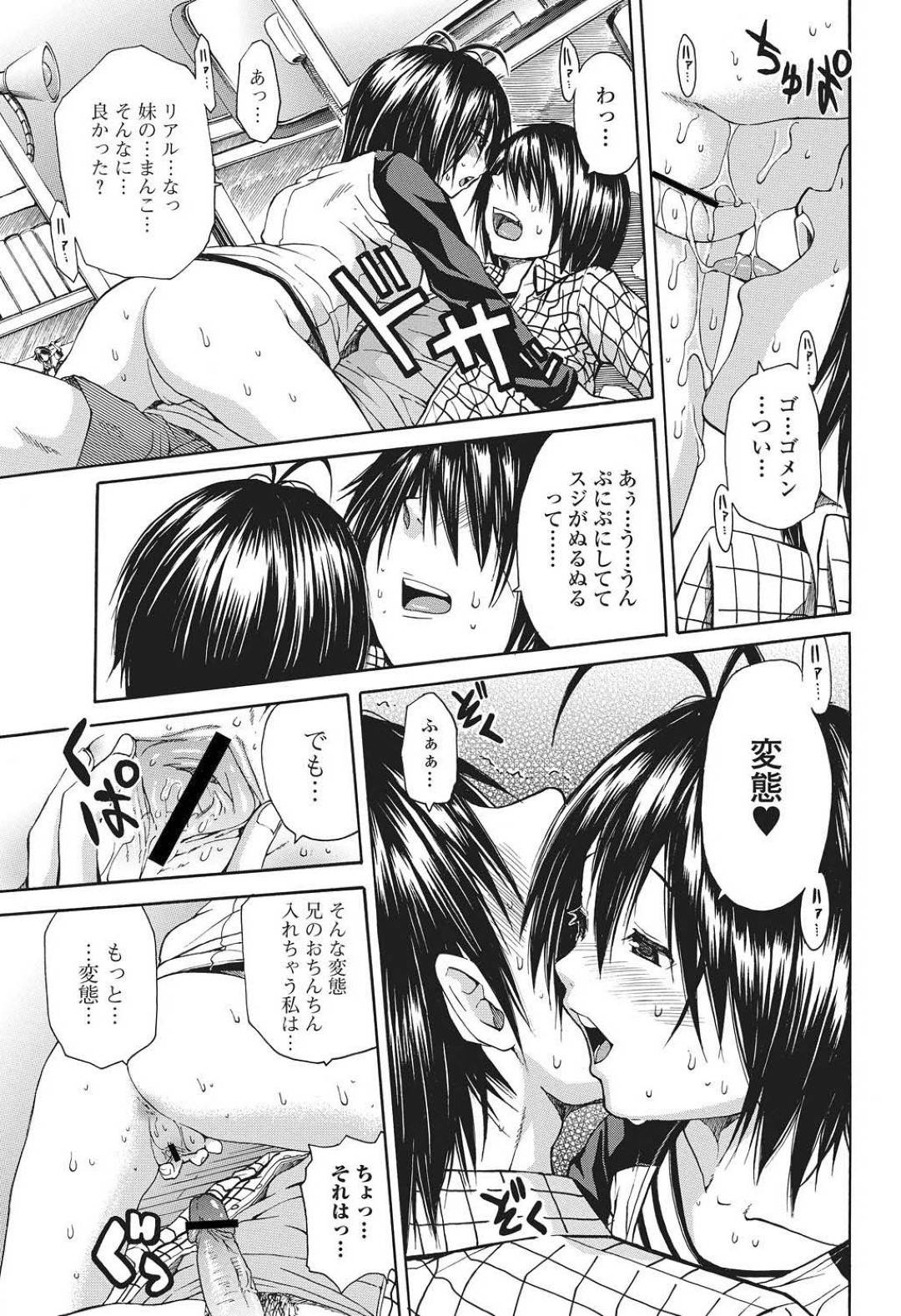 【エロ漫画】妹モノのゲーム好きな兄のオナニーを見て誘惑しちゃうビッチな妹。実物のマンコを見せてクンニをされて興奮した妹は騎乗位で生ハメいちゃラブセックスしてトロ顔で中出し絶頂アクメ堕ちしちゃう