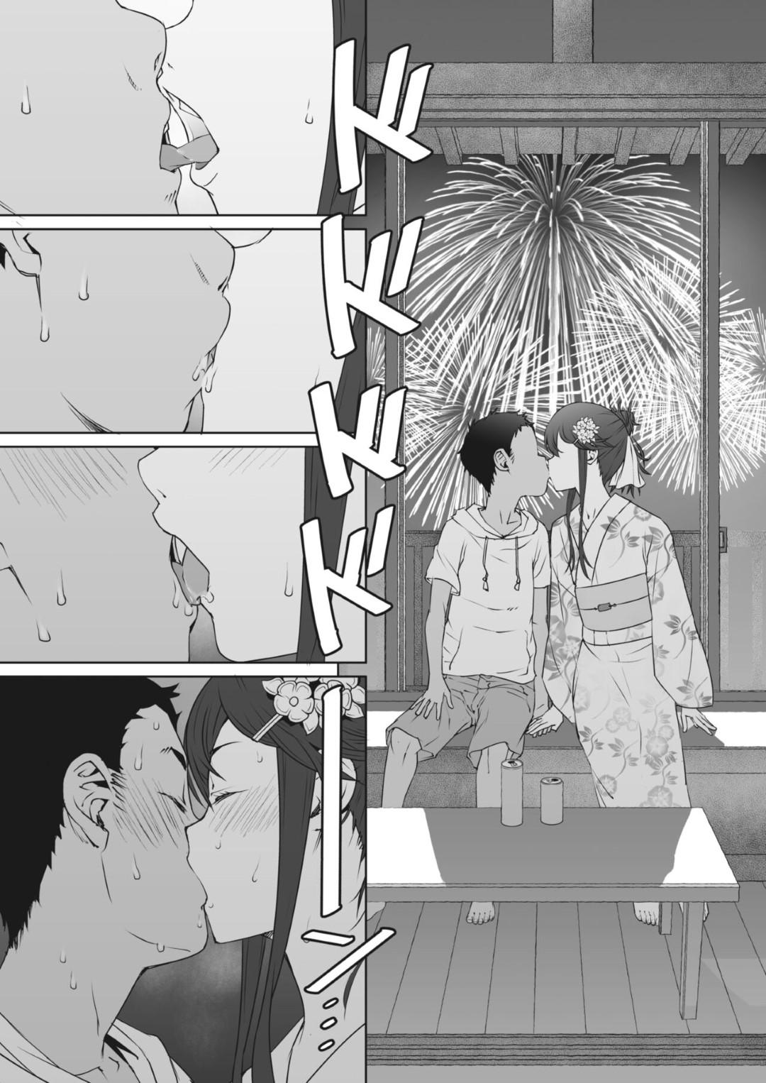 【エロ漫画】夏祭りで浴衣姿で誘惑しちゃうエッチな幼馴染…イチャイチャとだいしゅきホールドの中出しセックスでトロ顔になっちゃう！【神楽もろみ：あの夏のmellogreen】