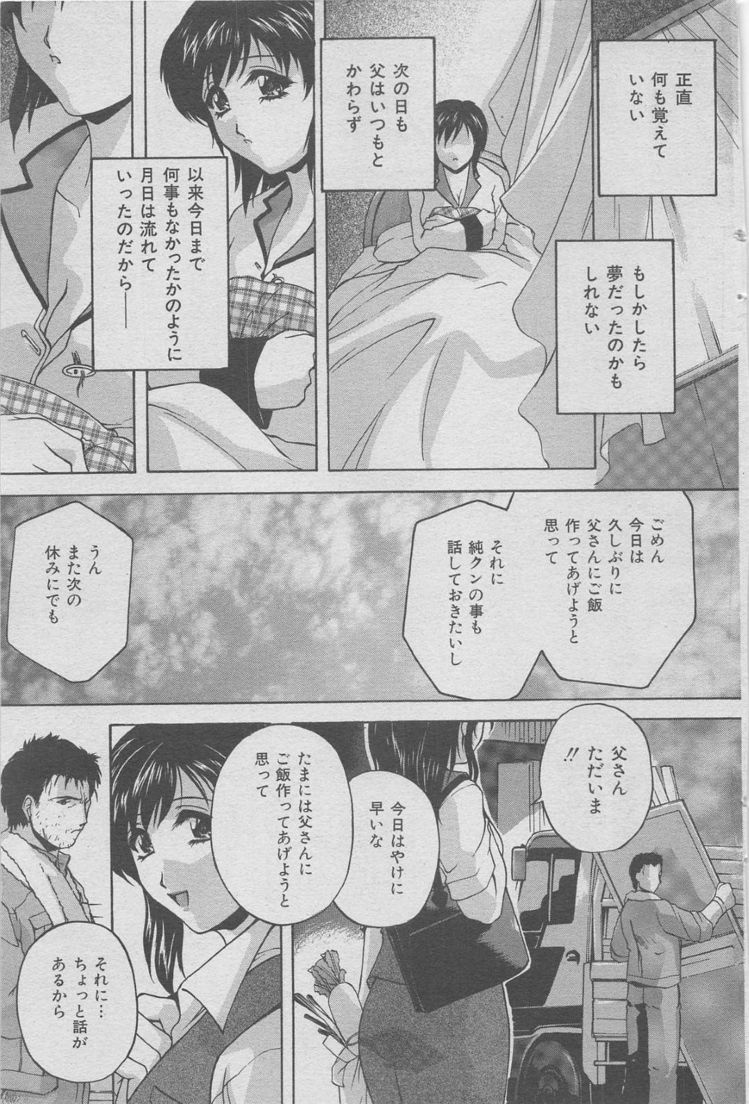 【エロ漫画】父親に調教レイプされる巨乳の美少女。キスをされ乳首責めやフェラを強要されトロ顔で中出し近親相姦セックスしちゃう