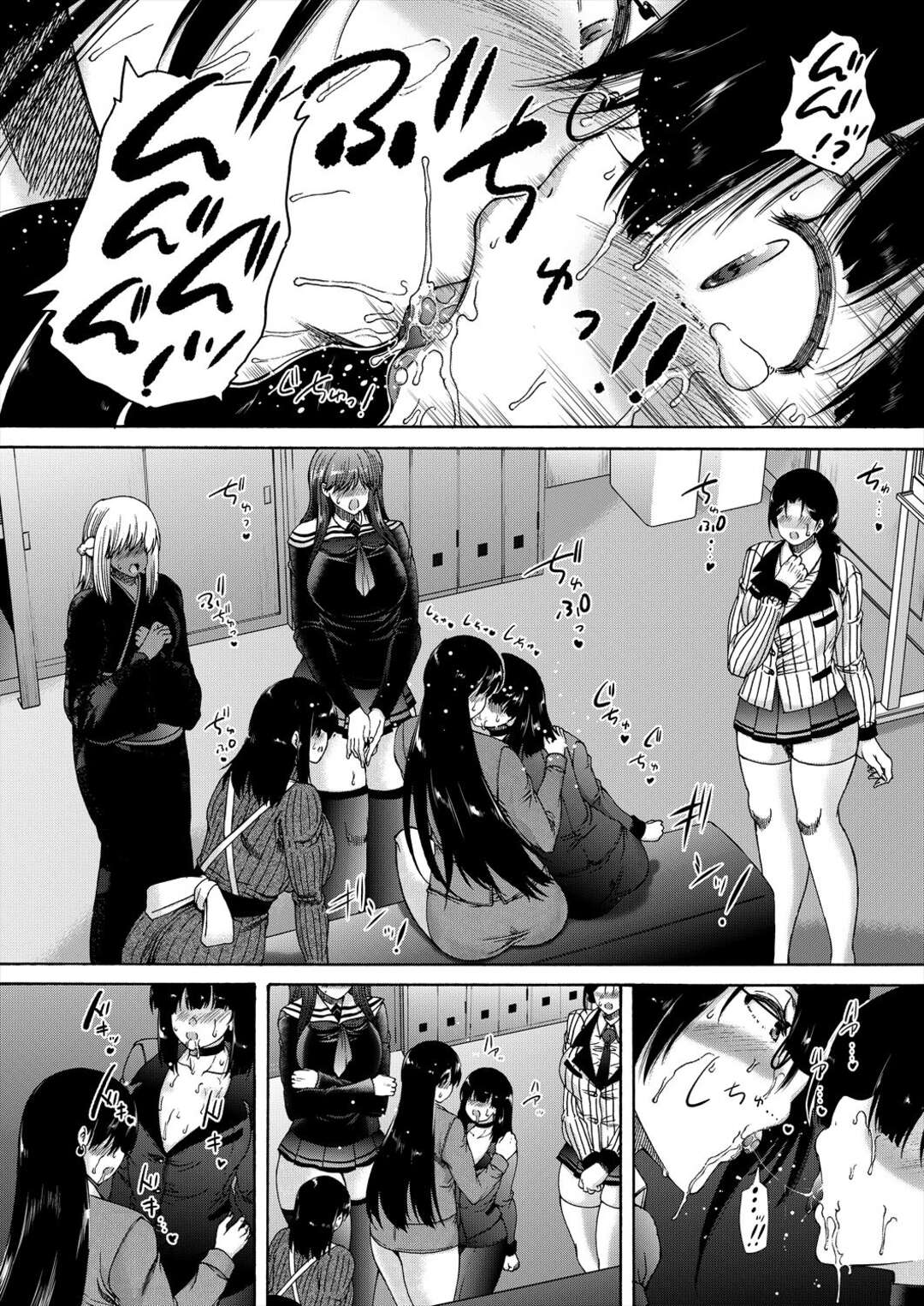 【エロ漫画】学校で襲われちゃうエロかわいいふたなりの美女とビッチな美女…イチャイチャとトロ顔セックスで集団セックスしちゃう！【和原ヨウ：学校はふたなりの僕のハーレム 最終話】
